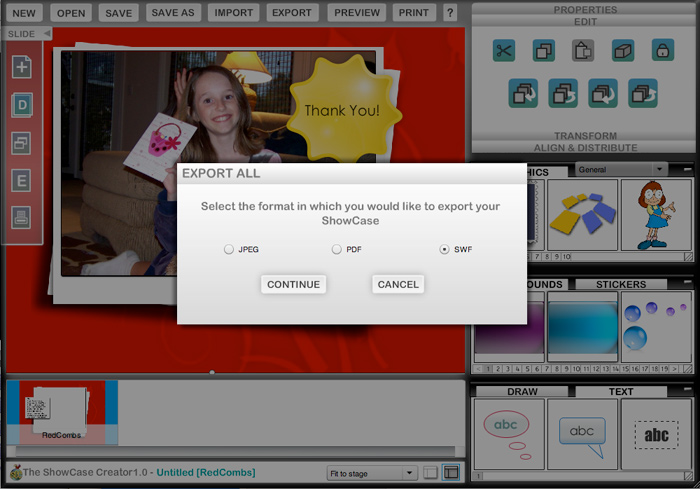 export-image-presentation-creator.jpg Shows an example of exporting your presentation in different formats