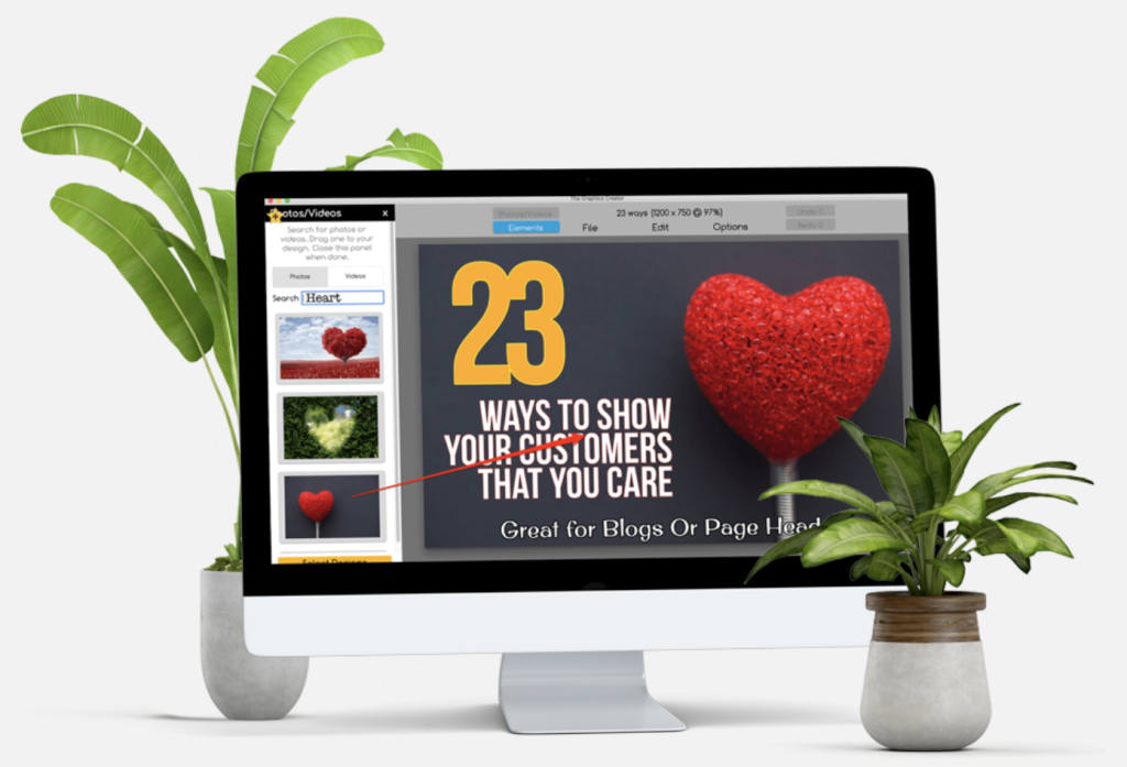Web Graphics Creator canvas with designs