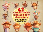 cute birthday highland cow characters-image-1