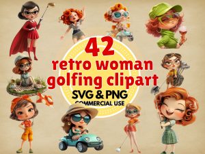 Retro Woman Golfing Clipart PNG SVG Vintage Female Golfer Graphics Digital Download for Sublimation & Crafts
