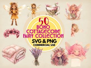 Boho Cottagecore Fairy Clipart – Whimsical PNG and SVG Bundle for Crafts, Stickers, Cricut and Scrapbooking
