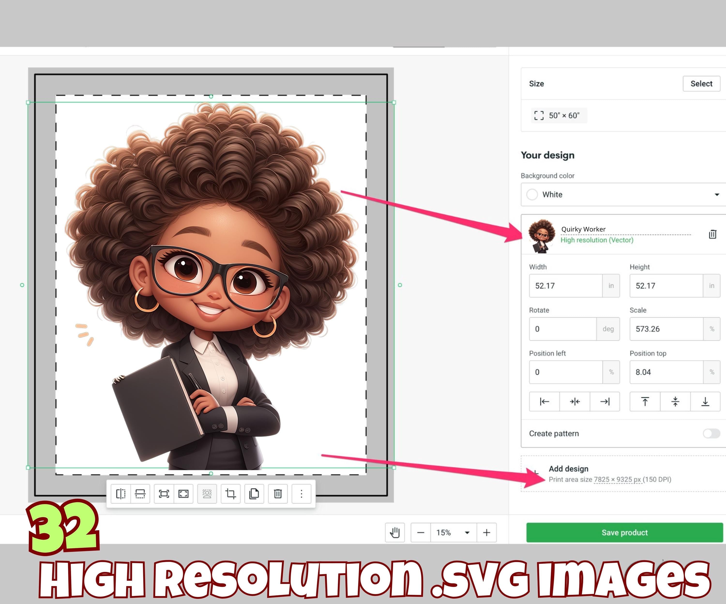 Charming Black Female Office Worker Clipart Set, Cute Chibi Characters, 35 Graphics, 300 DPI PNGs & Scaleable SVGs, Instant Download