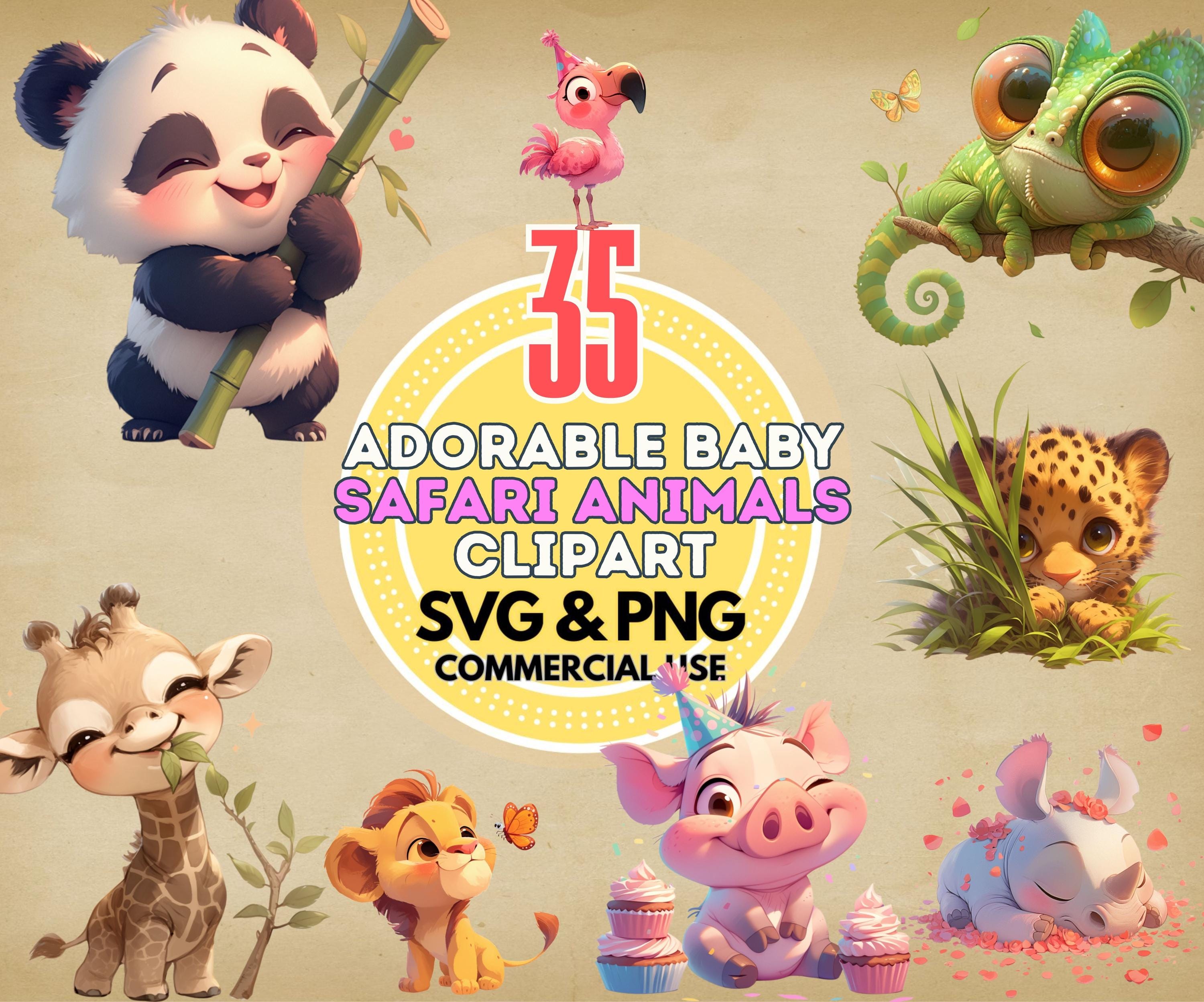 Adorable Baby Safari Animals Clipart Bundle | 35 High-Resolution PNG & SVG Graphics for Crafts, DIY Projects, Scrapbooking and More