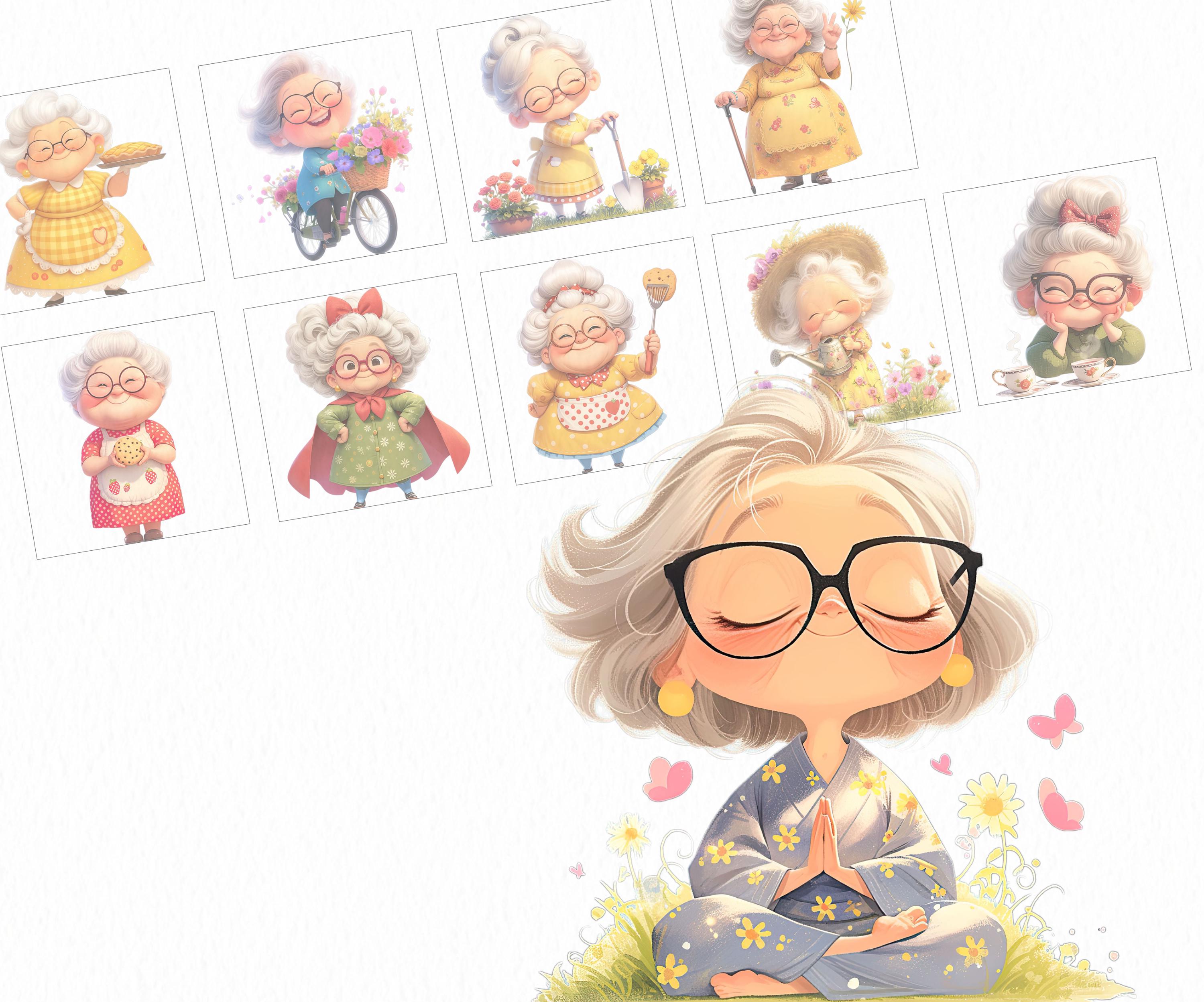 PNG and SVG Watercolor Senior Lady Clipart Bundle Cozy Granny Commercial use Instant Download Paper Crafts Junk Journal Scrapbooking