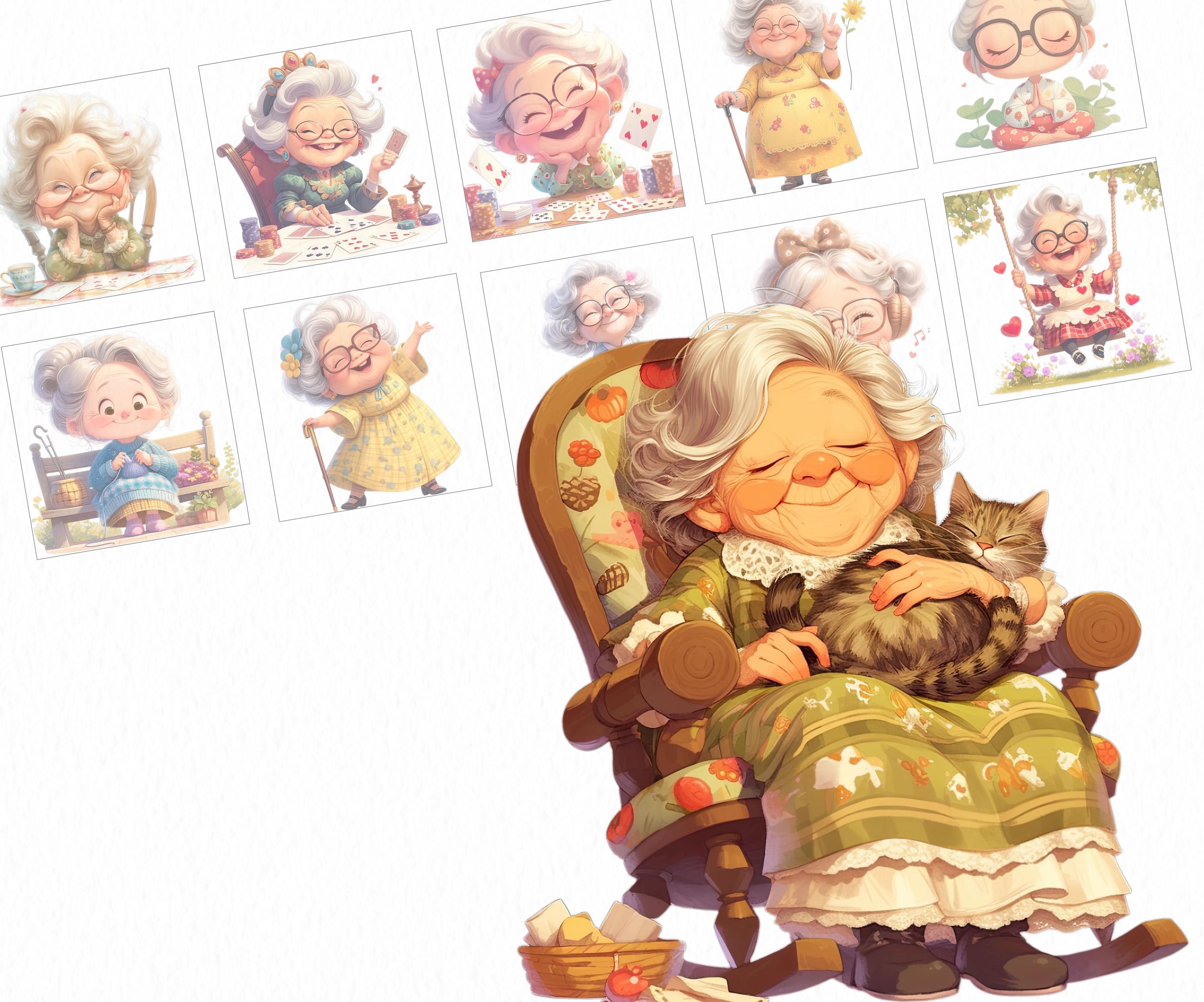 PNG and SVG Watercolor Senior Lady Clipart Bundle Cozy Granny Commercial use Instant Download Paper Crafts Junk Journal Scrapbooking