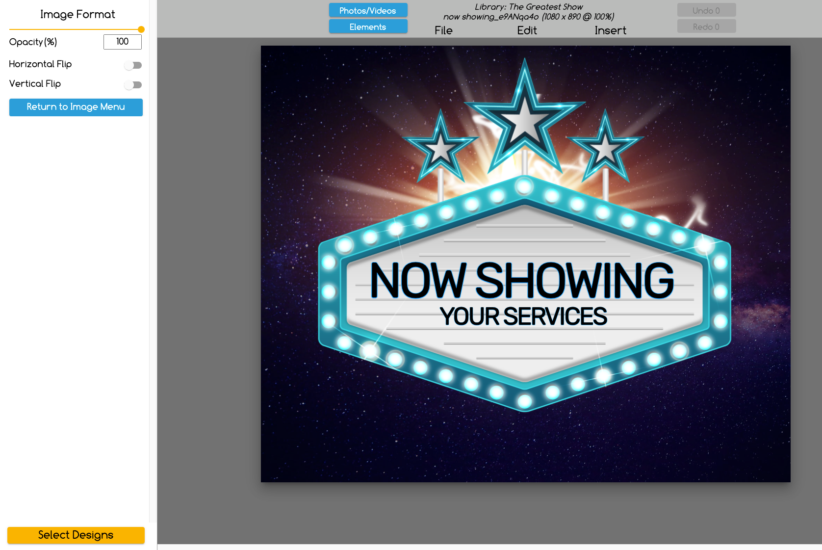 Marquee sign show logo with light flare lens flare effects