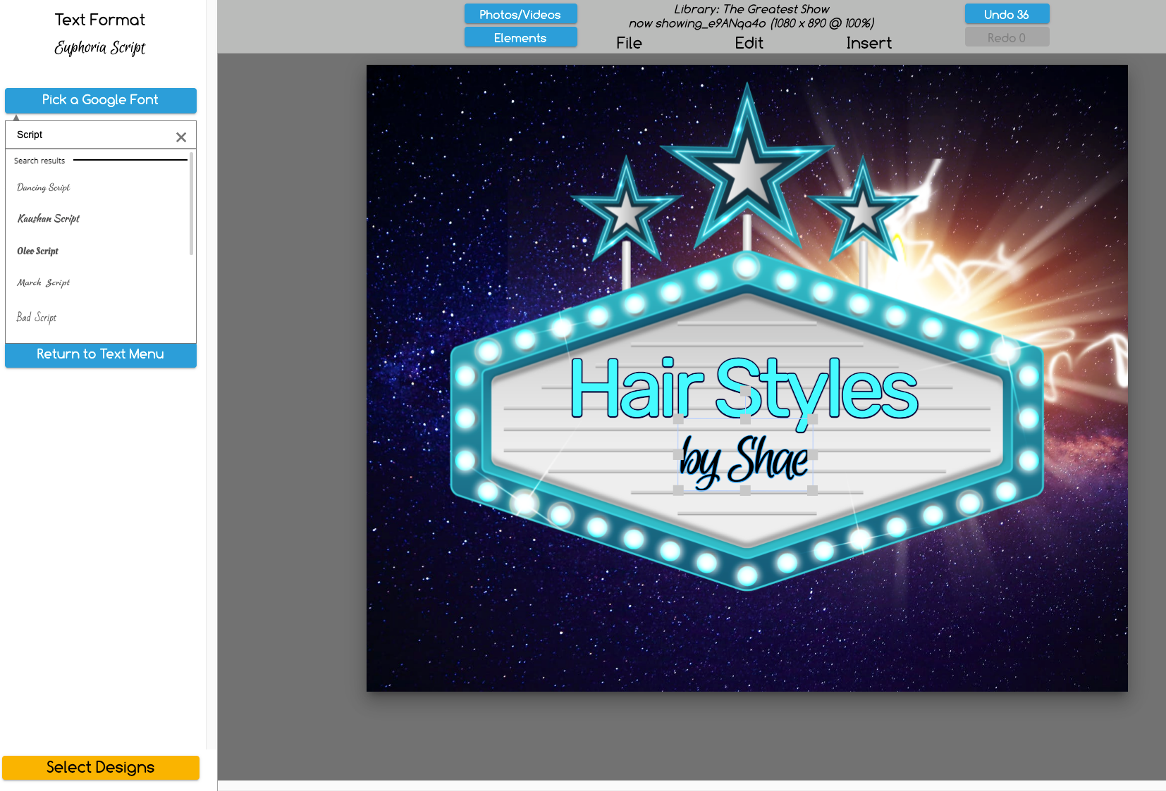 Marquee sign show logo customized with The Graphics Creator