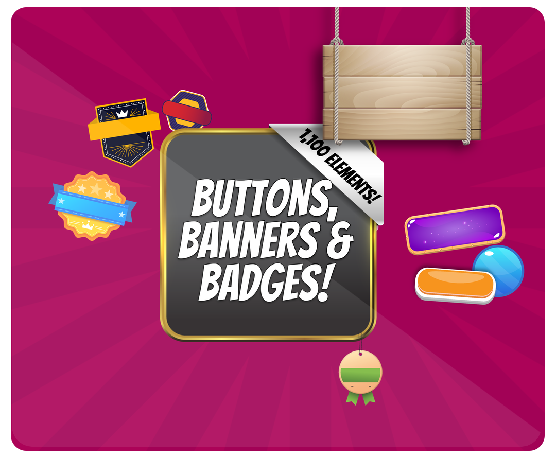 Graphic Buttons, Banners, and Badges Design Elements