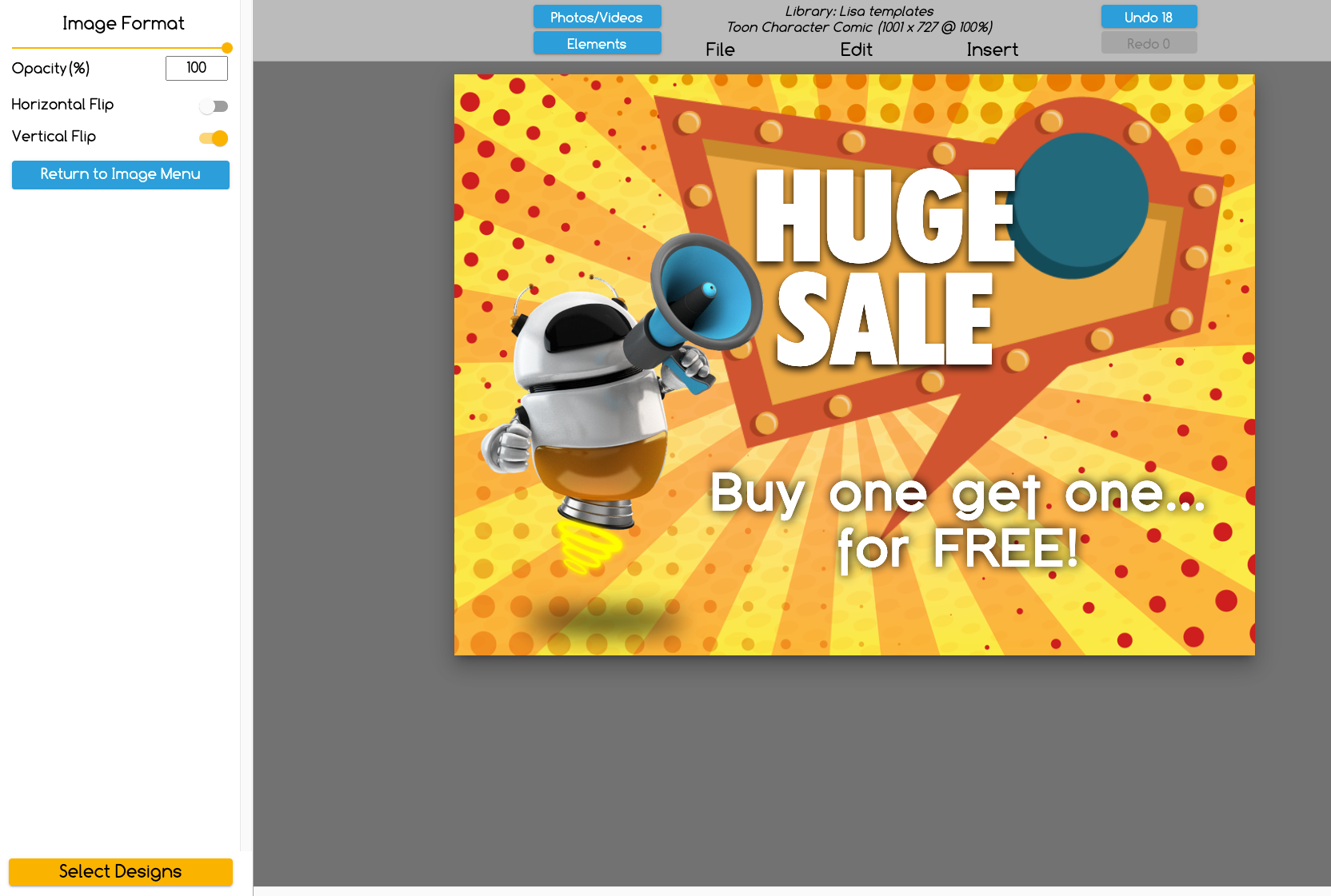 Comic cartoon background added to robot from cartoon character pack