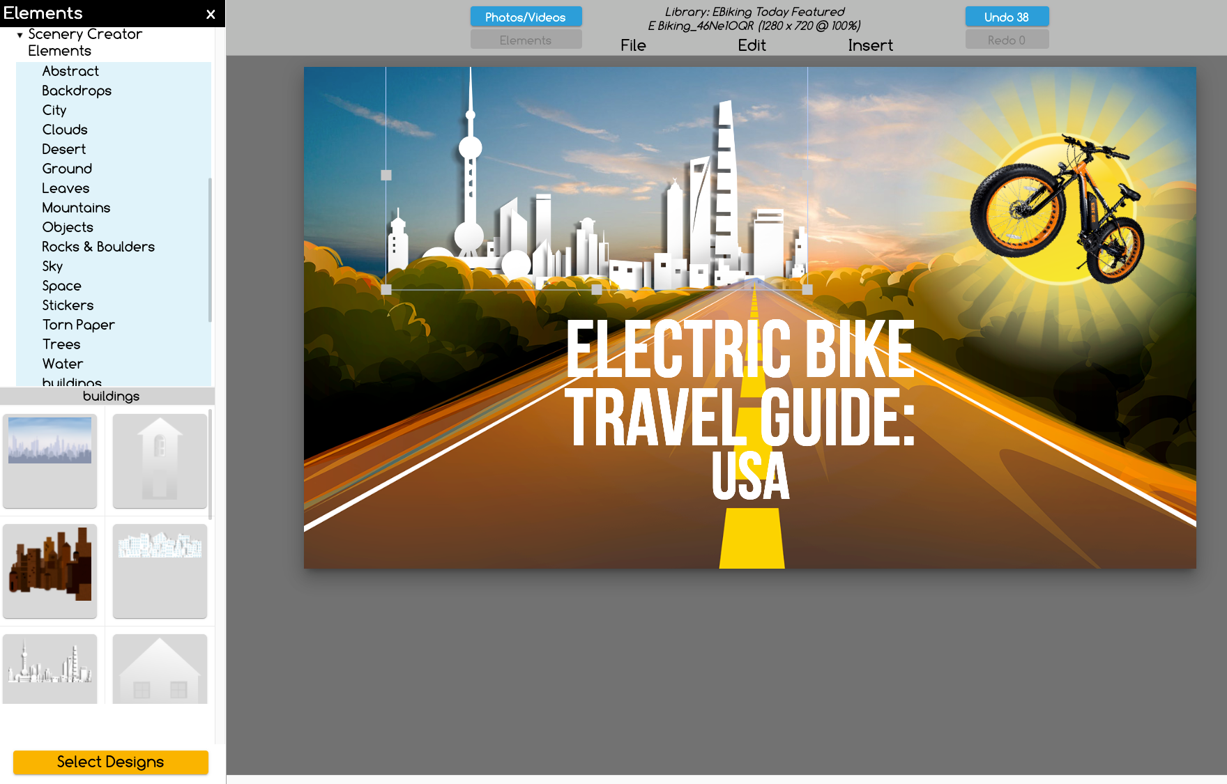 Modified Scenery Creator template by adding city background and bike in front of sun