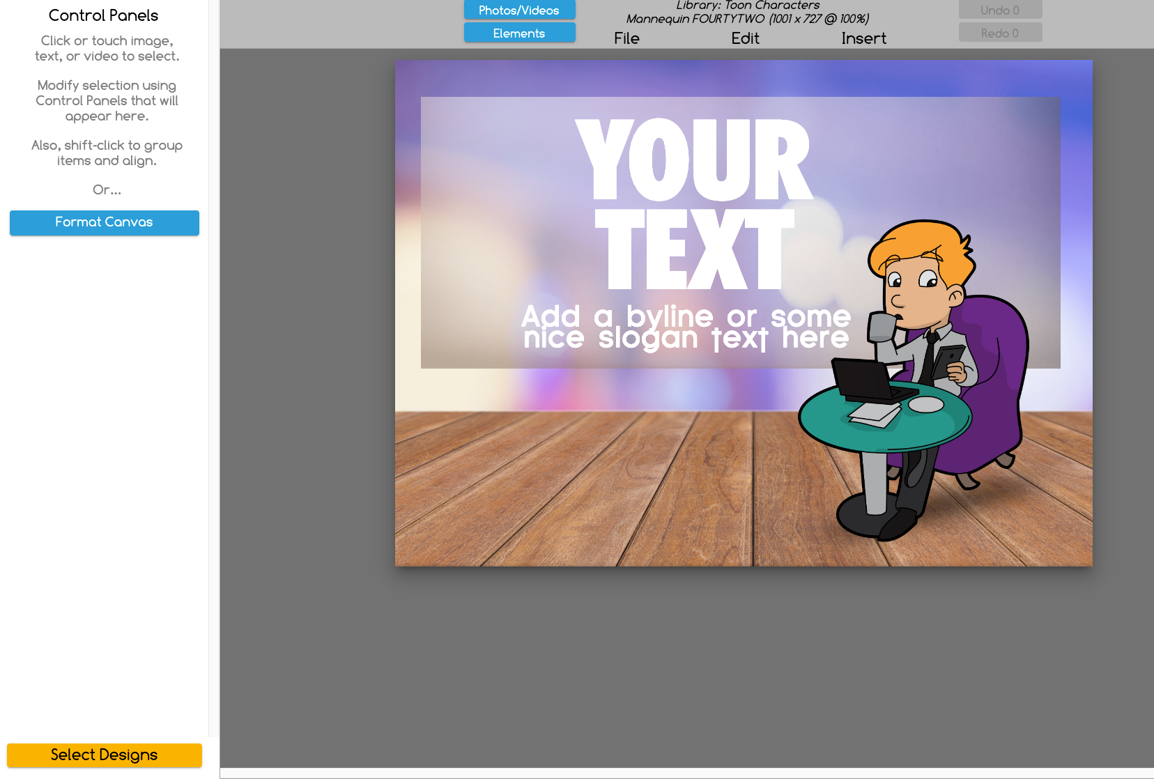 Cartoon People Characters on Graphics Creator canvas... business man on laptop